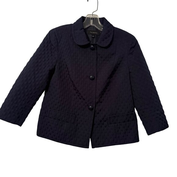 Talbots Navy Button-Front Jacket With Peter Pan Collar & Pockets size women jack - Picture 1 of 11